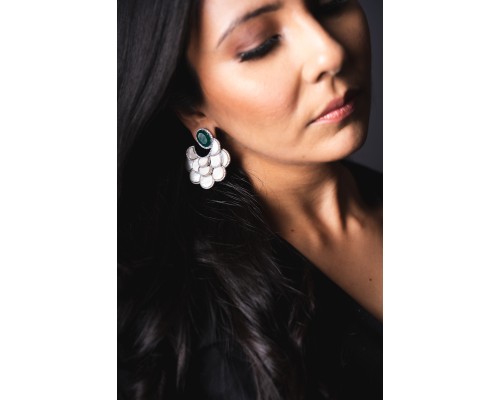 Mother of Pearl Earrings with Green Emerald