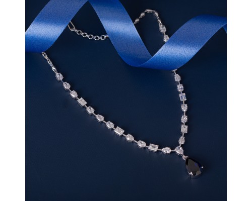 Mixed Shape Solitaire Necklace with Sapphire Drop drop