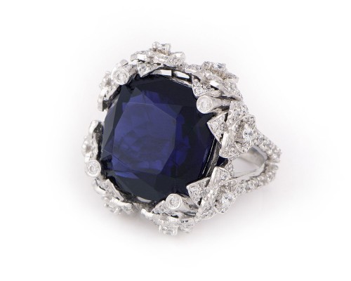 Cocktail Sapphire Ring With Roses