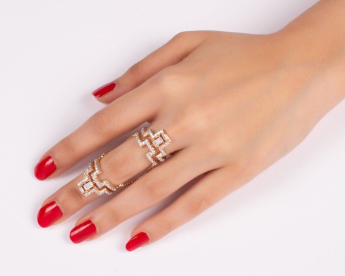 Geometric Full Finger Rose Gold Ring